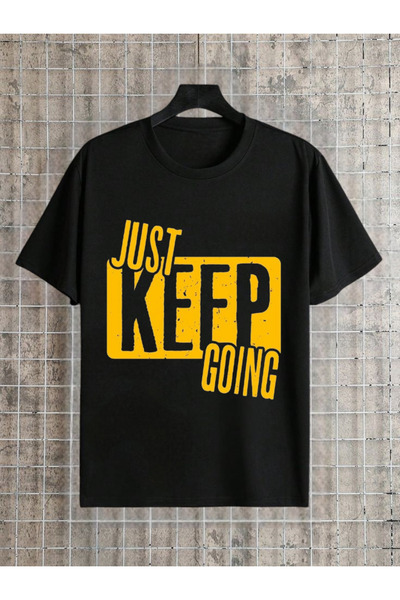 ELNOYA Unisex Black Oversize T-Shirt "Just Kefp Going" Printed Comfortable Ca...