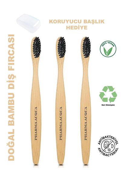 Pharma Acqua 3-Piece Toothbrush Set - Natural Bamboo Soft Toothbrush for Sensitive Gums