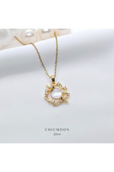 CHICMOON STORE Steel Gold Color Zircon Stone Flying Birds Necklace