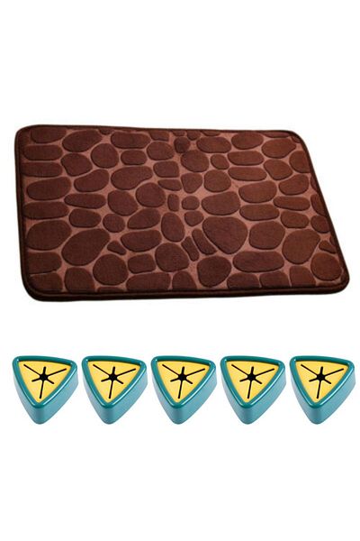 Evelise Memory Foam Bath Mat, Anti-slip, Ultra-absorbent, 60 X 40 Cm, Brown And 5 Self-adhesive