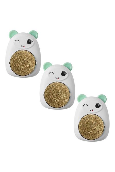 Evelise Set of 3 Toys for Kittens, Teddy Bear Model, 360° Rotating Catnip Ball, 6 cm, Pink
