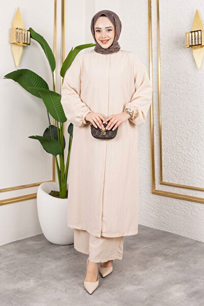 Tesettür Dünyası Large Size Suit with Concealed Zipper Tsd250170 Beige