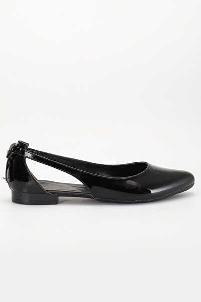 Dilimler Ayakkabı Women's Ballerinas Black Patent Leather Side Open