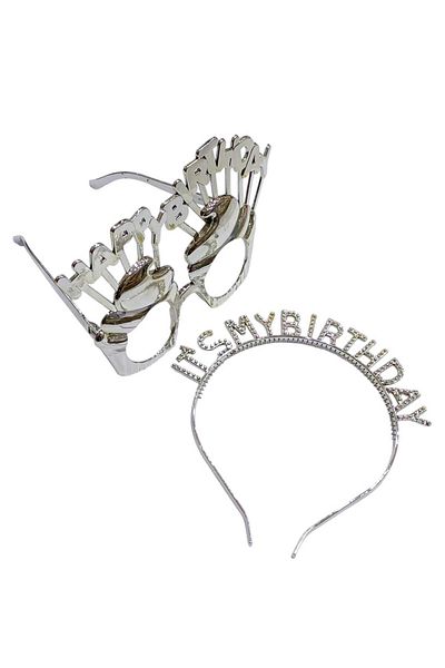 Party and Story Christmas accessories set consisting of a Christmas headband and 2 silver Christmas glasses