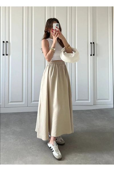 GOOD&DESS Μακριά ελαστική casual φούστα από ύφασμα ποπλίνα