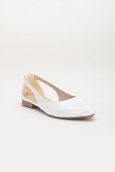 Dilimler Ayakkabı Women's Ballerina White Patent Leather Side Open