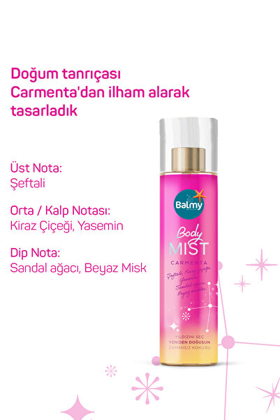 Balmy Carmenta Kadın Vücut Spreyi, Şeftali & Sandal Ağacı & Beyaz Misk 200 ml