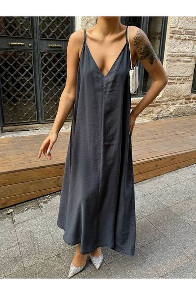 ILLE Rochie maxi subțire cu bretele cu decolteu în V