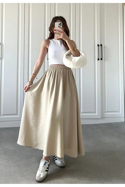 GOOD&DESS Μακριά ελαστική casual φούστα από ύφασμα ποπλίνα
