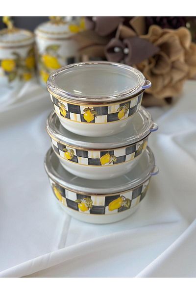 MD MİMOZA DEKOR Linda Enamel 3-Piece Storage Container