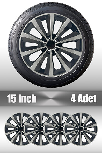 FRWY Fiat Tipo Marea Siena 15" inç Uyumlu 4 Adet 1 Takım Gri Siyah Jant Kapağı