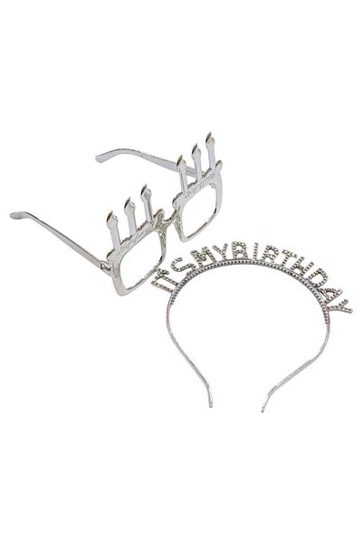 Party and Story Christmas accessories set consisting of a Christmas headband and 2 silver Christmas glasses