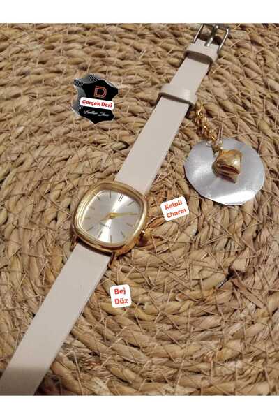 Brality Minimal Vintage Retro Women's Wristwatch_ Charmli - Gold Case... Beige Band Combination Watch. 0021