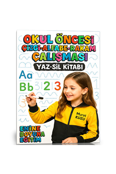 Enine Boyuna Eğitim Okul Öncesi Çizgi-Alfabe-Rakam Çalışması YAZ-SİL Kitap Seti (3 Kitap)