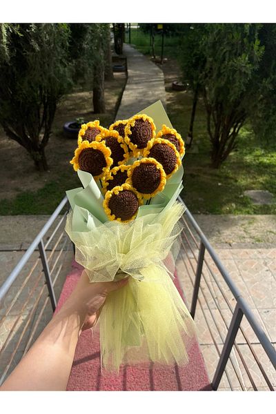 çınar kadın kooperatifi Πλεκτό μπουκέτο ηλίανθου, τεχνητό ηλίανθο που δεν ξεθωριάζει, μπουκέτο λουλουδιών πλεξίματος, δώρο για τη μαμά, για τον εραστή, για τον δάσκαλο