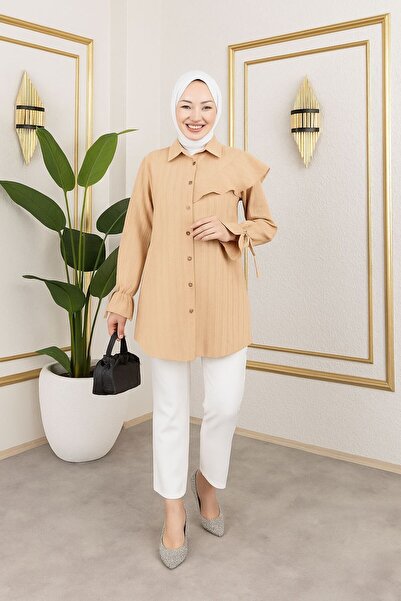 sd butique Asimetrik Fırfırlı Tunik -Salaş Kesim-Modern Fırfır Detaylı Tunik-...