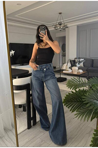 DENİKK TREND ÖZEL TASARİM BEL WİDE LEG BAGGY PALAZZO JEAN DENİM PANTOLON