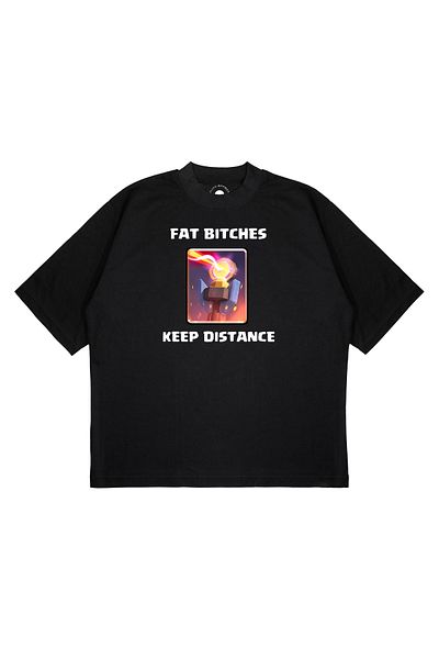 PURE EFFECT Μπλουζάκι Unisex Oversize FAT BITC-HES KEEP DISTANCE Μπλουζάκι με στάμπα Boxy Fit από χοντρό ύφασμα