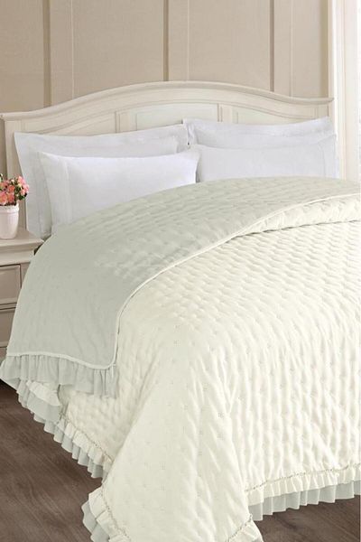 Çeyiz Diyarı Adriana Ruffled Fiber Filled Single 160X220 cm Non-Pillow Bedspread Cream