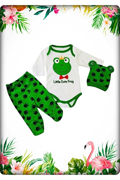Avşar Baby Frog Patterned Best Top Quality 100% Cotton Domestic Production Bodysuit Set Models
