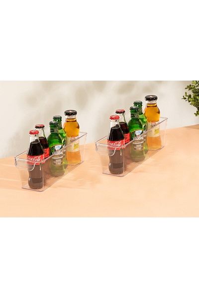 AKTURK HOME 2-Piece Transparent Refrigerator Set - Slim In-Cabinet Organizer, Multi-Purpose Bottle Jar Organizer