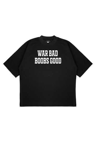 PURE EFFECT Tricou unisex oversize WAR BAD cu imprimeu Box Fit din țesătură g...