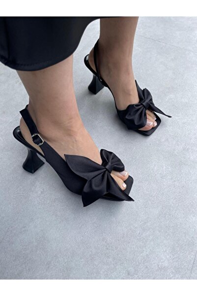 Elvinin Tarzı حذاء سيسي بكعب مزين بفيونكة سوداء