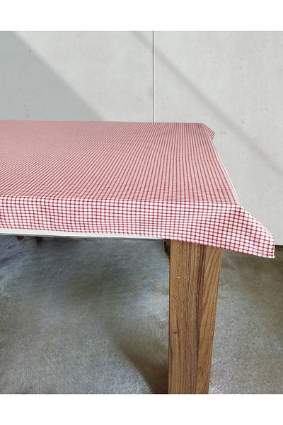 denizli hatırası Organic Raw Linen Red Poti Checkered Tablecloth