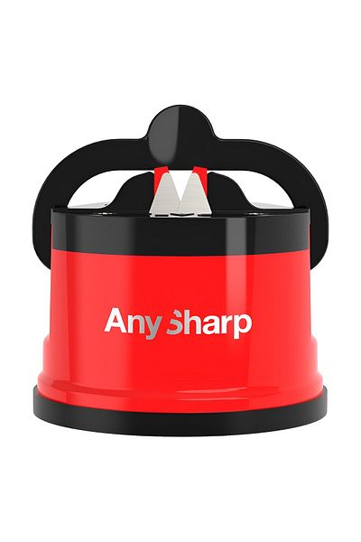 AnySharp Premium Kitchen Knife Sharpener Red, Universal System, Vacuum Grip