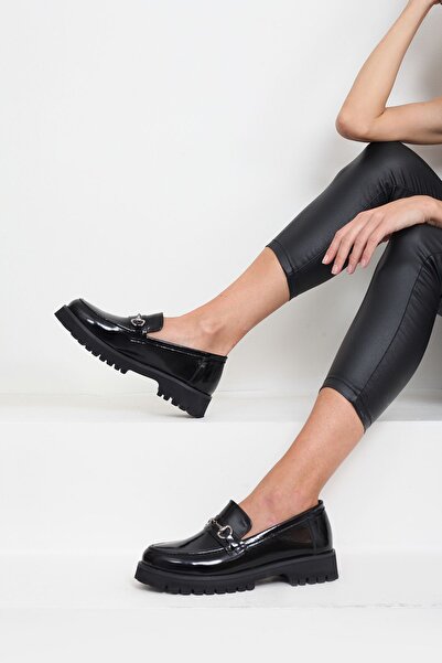 37Numara BÜYÜK NUMARA KADIN LOAFER AYAKKABI HAKİKİ DERİ SİYAH RUGAN