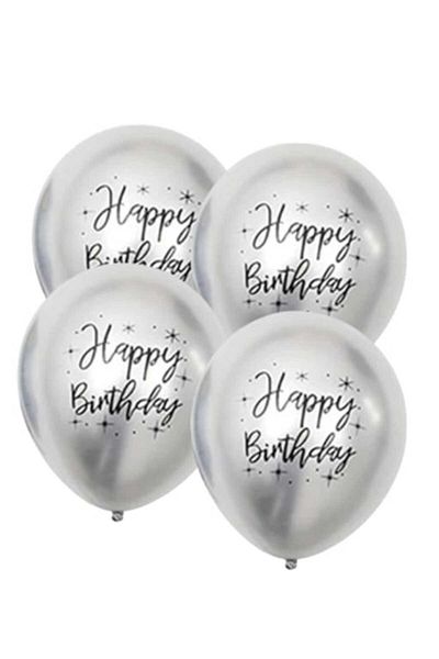 Party and Story 4pcs 12inch chrome birthday balloon silver