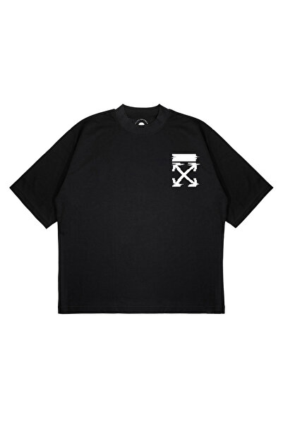 PURE EFFECT Unisex Oversize OFF WHITE GLITCH Baskılı Boxy Fit Kalın Kumaşlı (...