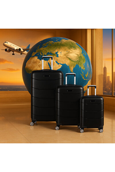 Bagacar Ultra Hafif Kırılmaz Silikon 3lü Set Valiz Siyah+ETİKET HEDİYELİ!