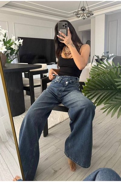 DENİKK TENDINȚE DESIGN SPECIAL TALIE LĂȚI LĂȚI BAGGY PALAZZO JEAN DENIM PANTALONI