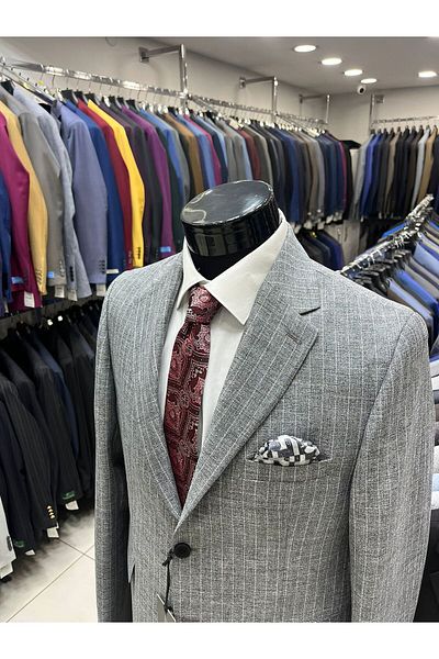 ENRICO MASAROTTI Battal Large Size Striped Linen Jacket