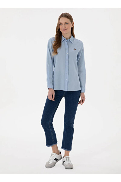 U.S. Polo Assn. U.S. Polo Assn. Mavi Kadın Klasik Regular Fit Keten Karışımlı Gömlek DMK.2087045.ELMY025Y.