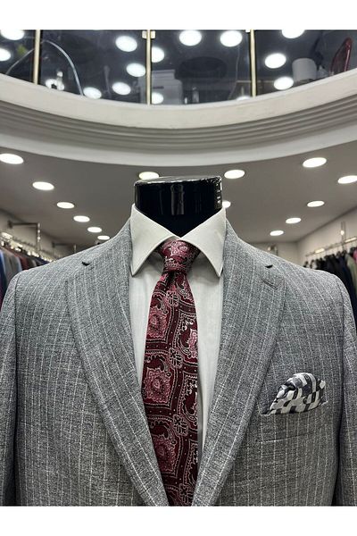ENRICO MASAROTTI Battal Large Size Striped Linen Jacket