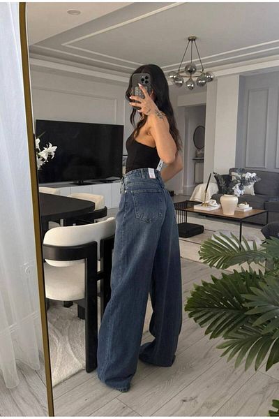 DENİKK TENDINȚE DESIGN SPECIAL TALIE LĂȚI LĂȚI BAGGY PALAZZO JEAN DENIM PANTALONI