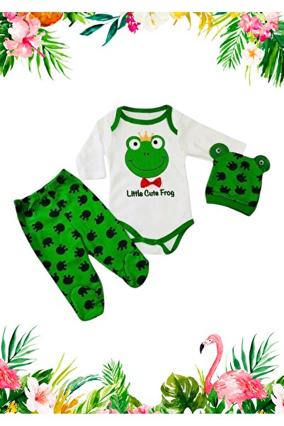 Avşar Baby Frog Patterned Best Top Quality 100% Cotton Domestic Production Bodysuit Set Models