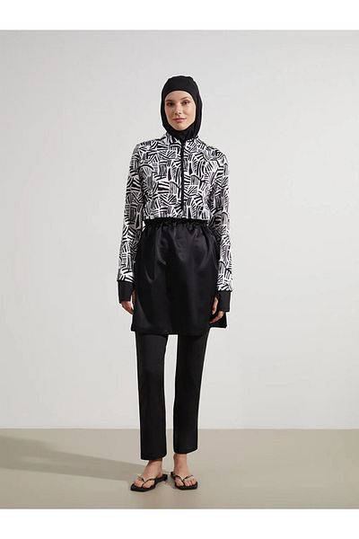 LC Waikiki LCW DREAM Set de costume de baie pentru femei, cu model, cu guler negru