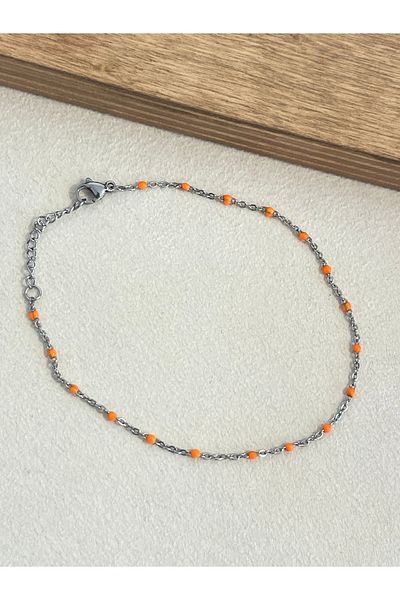Rupen Kraft 316 L Surgical Steel Anklet Foot Bracelet Orange Beaded Anklet