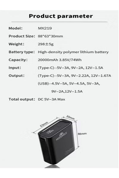 MOOGMAX Moog Max 20000mAh Mini Power Bank with Digital Display, 2 PD and USB Ports, Sky Blue
