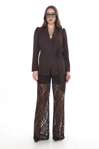 MODAMOR Jacket Suit, Lace Shorts Lined Pants