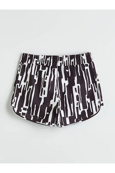 LC Waikiki Lcw Dream Black Elastic Waist Patterned Women's Swim Shorts