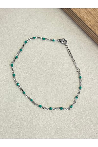 Rupen Kraft 316 L Surgical Steel Anklet Foot Bracelet Green Beaded Anklet