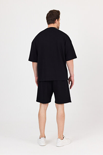 Hoodraze Erkek Siyah Beyaz Garnili Şort