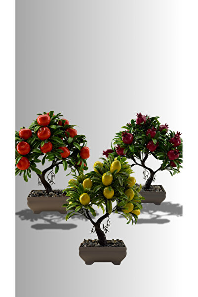 MDZ COLLECTION Mdz Home Dekoratif Üç'lü Yapay Çiçek Limon Nar Mandalina Ağacı