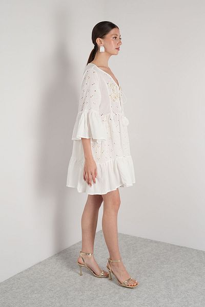NAVAJO Gold Collar Embroidered White Dress – 100% Cotton – Standard Size (36-44)