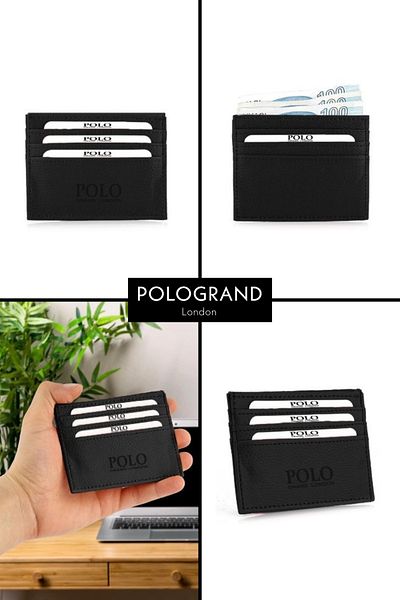 POLOGRAND London Γνήσιο κουτί Unisex Super Slim Leather Slim Μοντέλο Πιστωτική κάρτα & θήκη επαγγελματικής κάρτας Θήκη κάρτας από συνθετικό δέρμα Μαύρο
