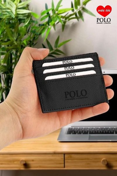 POLOGRAND London Γνήσιο κουτί Unisex Super Slim Leather Slim Μοντέλο Πιστωτική κάρτα & θήκη επαγγελματικής κάρτας Θήκη κάρτας από συνθετικό δέρμα Μαύρο